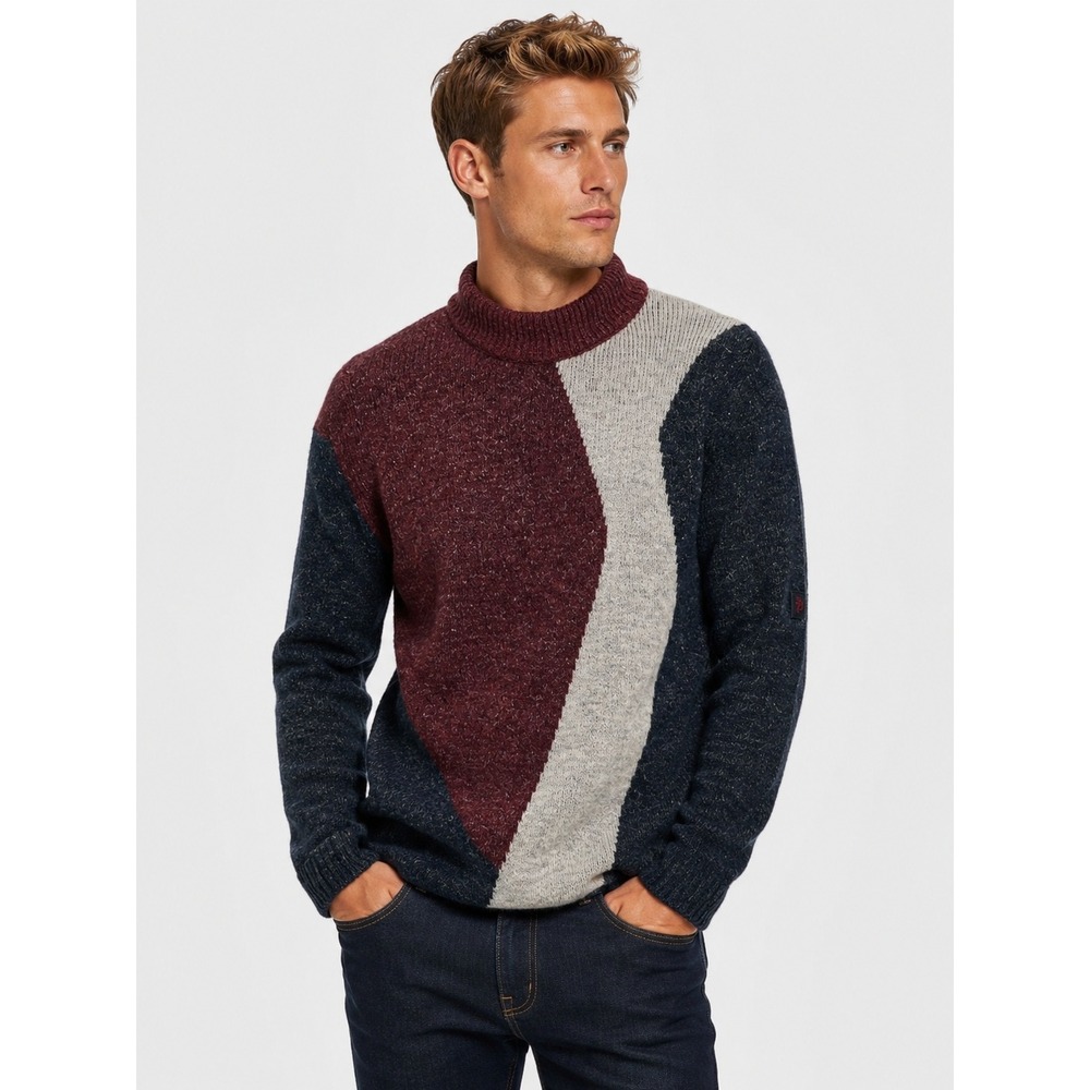 Armani Jeans Mens XL Slim Alpaca Linen Blend Colorblock Mock Neck Sweater